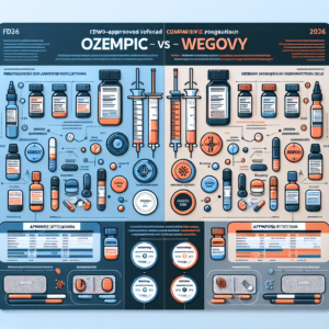 Ozempic vs Wegovy comparison chart showing FDA indications dosing differences and 2026 Medicaid coverage status