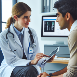 compassionate family medicine physician making eye contact with patient during shared decision-making consultation